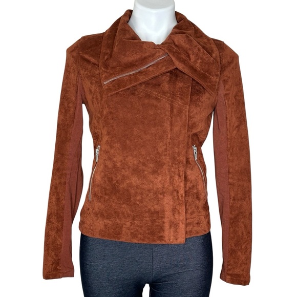 SL8 by Blank NYC Rust Brown Soft Faux Suede Zipper Moto Jacket small - Picture 2 of 7